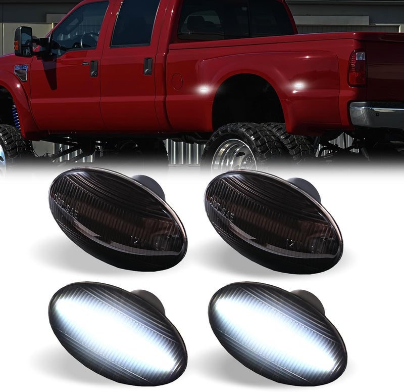 DERMOKA LED Dually Bed Fender Side Marker Lights For 1999-2010 Ford F250 F350 F450 F550 Super Duty Trucks Smoked Len (White Led) - Image 1